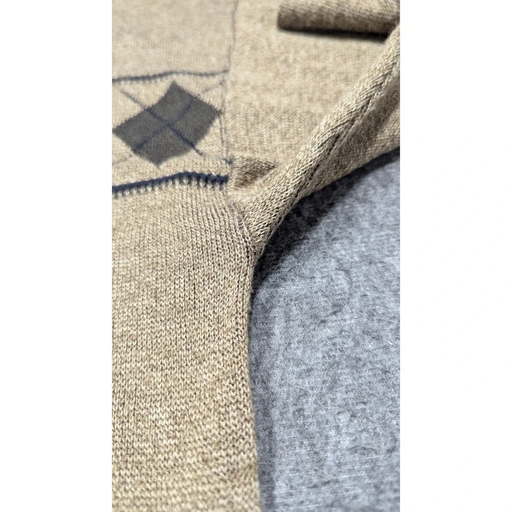 Vtg Sweater Mens Extra Large Tan Y2K‎ Wool Blend Grandpa Argyle Retro Crewneck